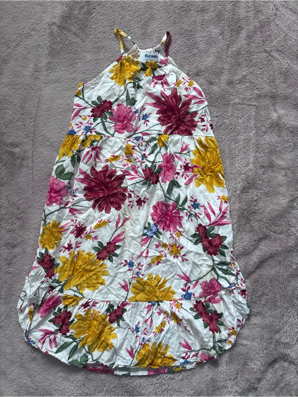 Old Navy White Floral Halter Sundress with Yellow & Magenta Blooms